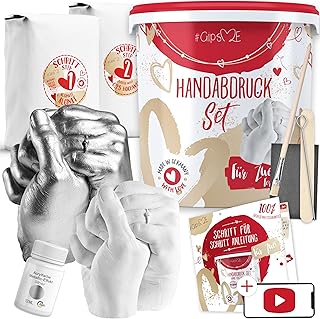 GipsME 3D Handabdruck Set für Paare + Farbe Silber [Made in Germany] Jahrestag Geschenk für Ihn…