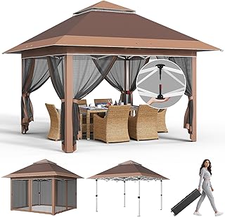 JUMMICO Pop Up Pavillon 3,24×3,24 Wasserdicht Stabil Winterfest mit 4 Moskitonetz Seitenteilen, F…