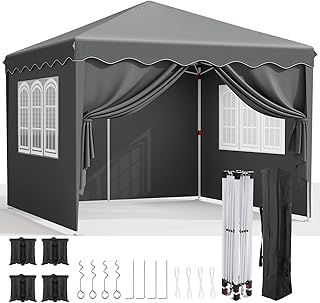 Pavillon 3×3, Faltpavillon Stabil Winterfest mit Oxford, UV Schutz 50+, Faltpavillon mit Seitente…