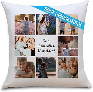 OWLBOOK® Personalisiertes Kissen mit Foto Bedrucken Lassen – Fotokissen mit 8 Fotos & Text selbs…