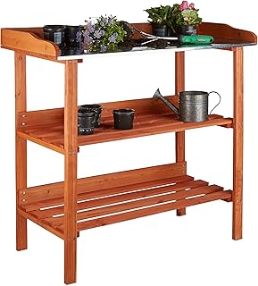 Relaxdays Pflanztisch, Holz, Metallplatte, 3 Ebenen, Arbeitsplatte Gewächshaus, HBT: 87,5 x 91,8…