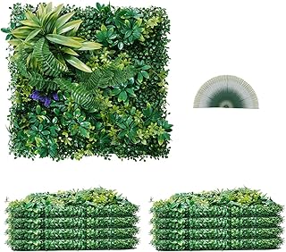 VEVOR Künstliche Pflanzenwand, 8 Stück, 500x500x50 mm, 3D-Kombination aus grünen Buchsbaumpane…