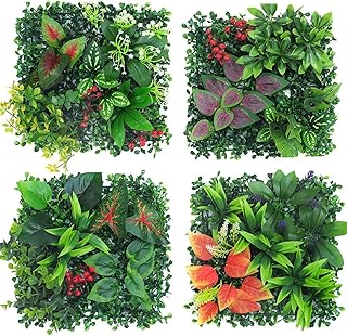 Pflanzenwand Outdoor, 4 Stück Kunstpflanzen Wand, 25 x 25 cm Künstliche Pflanzen Deko für Wand…