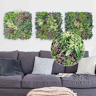 Künstliche Pflanzenwand Indoor & Outdoor, Blumenwand Urban Jungle, 3er Set je 50×50 cm, pflegele…