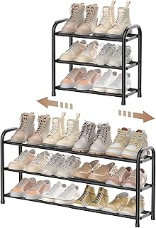 ENJOYBASICS Expandable Schuhregal, 3 Ebenen Adjustable Metall Schuhaufbewahrung 45 to 83cm, Schwa…