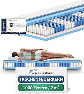 AM Qualitätsmatratzen Deluxe Taschenfederkernmatratze 90x200cm H3 24cm – Made in Germany & Oeko …