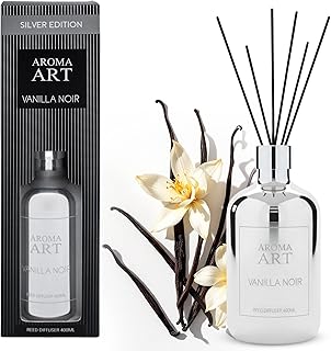 Raumduft im eleganten Silberflacon 400 ml – Vanilla Noir – Duftvase mit 6 Diffuser Sticks – Dekor…