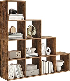 VASAGLE Bücherregal mit 10 Fächern, Regal offen, Stufenregal, Ordnungssystem für Deko, Fotos, …