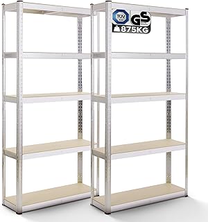 Arebos 2er Set Schwerlastregal 180 x 90 x 40 | 875kg Tragkraft | 0,63 mm | 5 verstellbare MDF-Pla…