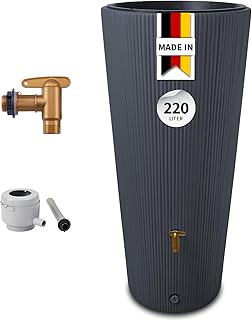 4rain Vaso 2in1 Decor Regentonne 220 Liter Graphite Grey inkl. Kunststoff-Auslaufhahn und Fallroh…
