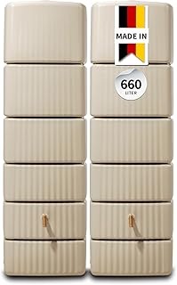 4rain Slim Regentonne Set 660 L, sandbeige, 2X Slim 330 L, inkl. Verbinder – Wandtank, Wassertank…