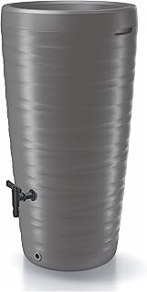 Design Regentonne 240 L mit Wasserhahn – grau – Regentank mit Pflanzschale als Deckel – Kunststof…