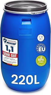 220 Liter Regentonne mit Deckel Weithalsfass aus HDPE Regenfass für Garten Fass 220l Regenwasser…