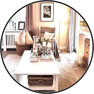 Dripex Rund Wandspiegel 40cm mit Aluminiumrahmen,dekorativer HD Wandspiegel Schminkspiegel für B…