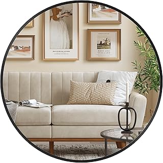 SONGMICS 50 cm d Spiegel rund, runder Spiegel, Wandspiegel, Metallrahmen, einfache Montage, moder…
