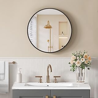 SONGMICS 61 cm d Spiegel rund, runder Spiegel, Wandspiegel, Metallrahmen, einfache Montage, moder…
