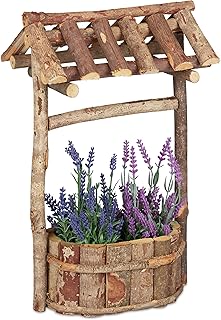 Relaxdays, natur Holzbrunnen Garten, dekorativer Zierbrunnen aus Holz, Gartenbrunnen mit Rinde, H…