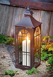 Dekoleidenschaft große Laterne aus Metall & Glas, 45 cm hoch, Gartenlaterne, braun, Metalllatern…