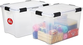 Iris Ohyama Luftdichte Kunststoff-Aufbewahrungsboxen mit Deckel, 70L, 2er-Set, Transparent, Herme…