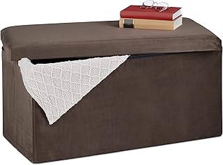 Relaxdays Sitzbank mit Stauraum, Samtbezug, 80 L, Flur, Wohnzimmer, gepolstert, faltbar, Truhenba…