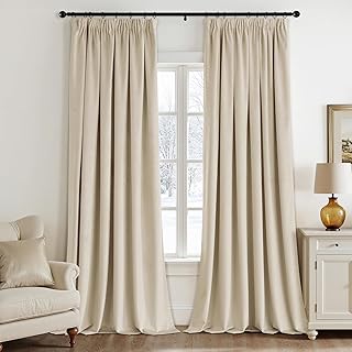 EMEMA Samtvorhang mit Kräuselband Beige Samt Gardinen Deko Blickdichte Vorhänge 2er Set, Schön…