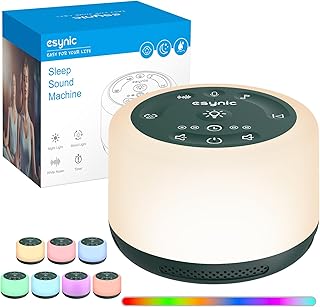 eSynic White Noise Machine–30 Klangoptionen, Schlafhilfe & Meditationshilfe, 7 LED-Farblichter,…