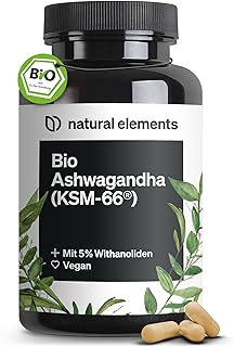 natural elements Bio-Ashwagandha – KSM-66® Premiumrohstoff (180 Kapseln mit überdurchschnittl…