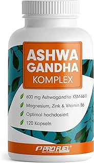 Ashwagandha Kapseln hochdosiert 120x – 600 mg Ashwagandha KSM-66® pro Tag – Komplex mit Ashwagan…