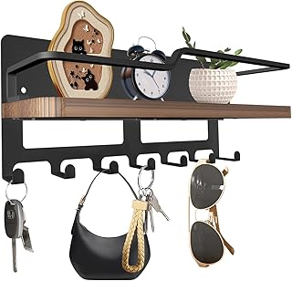 Schlüsselbrett mit Holz Ablage Wand, 7 Haken – Multifunktionales Schlüsselhalter, Retro Schlüs…