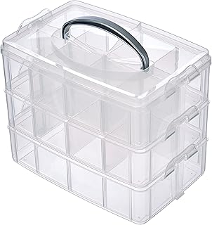 Rayher Sortierbox Aufbewahrung mit Griff,Transparent, groß, ‎23.1 x 18.5 x 15.6 cm,3 Etagen m….