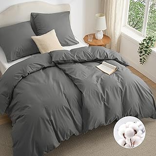 BEDSURE Bettwäsche 135×200 Baumwolle 4teilig – Bettwäsche-Sets Grau Bettbezug 2er Set mit 2 Kis…