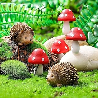 CasaTena Harz Feengarten Zubehör 6-teiligen Set – 2 Igel und 4 Pilze Gartendeko Miniatur Garten …