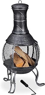 Relaxdays Aztekenofen, Schürhaken, Holzrost, Funkenschutzgitter, Garten, Terrasse, Antik Terrass…