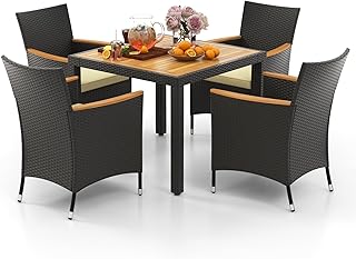 GIANTEX Rattan Gartenmöbel Set, Sitzgruppe Garten Lounge 4 Stühle mit Tisch, Rattan Lounge Möb…
