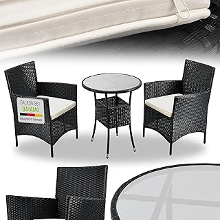 Juskys Polyrattan Balkonset Bayamo 3-teilig – Balkonmöbel wetterfest mit Tisch, 2 Stühle & Kiss…
