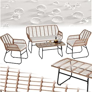 tectake® Outdoor Rattan Sitzgruppe, Möbel, Balkonmöbel, Gartenmöbel Set mit 1x Gartenbank, 2X…