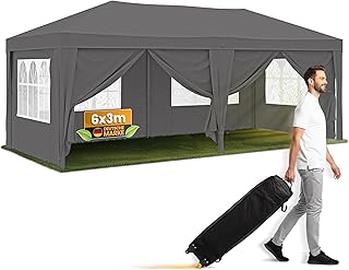 NATURIZ® Pavillon 3×6 Wasserdicht Stabil Winterfest und UV 50+ Schutz – Faltpavillon mit Seitenw…