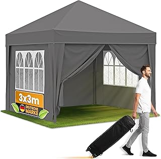 NATURIZ® Pavillon 3×3 Wasserdicht Stabil Winterfest und UV 50+ Schutz – Faltpavillon mit Seitenw…