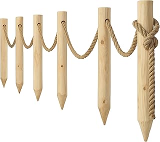TIMBERMIK Holzzaun 6x Holzpfosten Ø8 x 120cm + 12m Juteseil Staketenzaun Gartenzaun Zaunelemente…