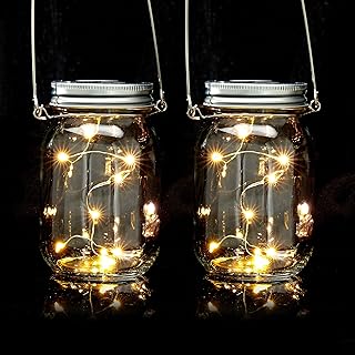 Relaxdays Solar Glas 2er Set, je 8 LED im Einmachglas, Stellen oder hängen, Solarleuchte für de…