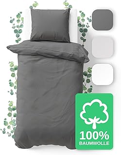 JACOBSON Bettwäsche 135×200 Set – 100% Baumwolle Bettbezug 135×200 cm + 1 Kissenbezug 80×80 cm, …