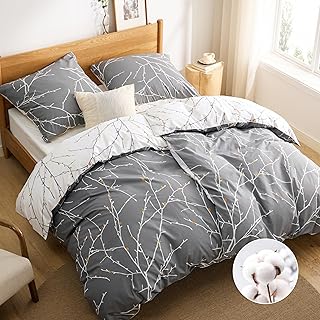 BEDSURE Bettwäsche 135×200 Baumwolle 4teilig – Bettwäsche-Sets Grau Bettbezug 2er Set mit 2 Kis…