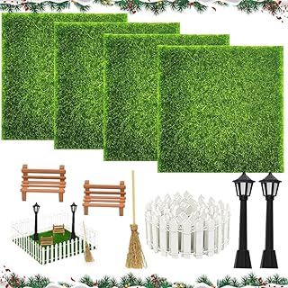 10 Stück Miniatur Garten Zubehör, 15x15cm Miniatur Gartengeräte mit 4 Miniatur Kunstrasen, 1 Z…