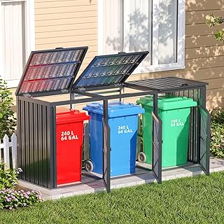 YODOLLA Mülltonnenbox 3er, Mülltonnenverkleidung 3 Tonnen bis 240L, Abschließbar Gartenschrank…
