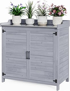 Bealife Pflanztisch mit Unterschrank, Gartenschrank mit Arbeitsplatte mit 1 Bewegbarer Einlegebod…