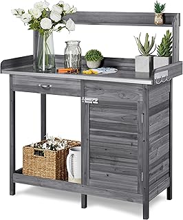 Yaheetech Pflanztisch mit verzinkter Arbeitsplatte, Wetterfest Gärtnertisch Blumentisch Holzpfla…