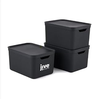Jive Dekobox 3er- Set Aufbewahrungsbox 16l mit Deckel, Kunststoff (PP recycelt), dunkelgrau, 3×16…