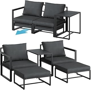 STEELSØN Asteri Sitzgruppe 5-teilig – Gartenmöbel Set mit 2 Sessel, 2 Hocker, 1 Tisch – Bal…