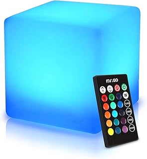 Mr.Go 16″ Wasserdicht Licht LED Würfel Leuchte RGB Farbwechsel Würfelhocker mit Fernbedienung, …
