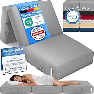 ELONEO Klappmatratze, Gästematratze, 3-teilige Faltmatratze, Schaumstoff extra dick (15cm), wasc…